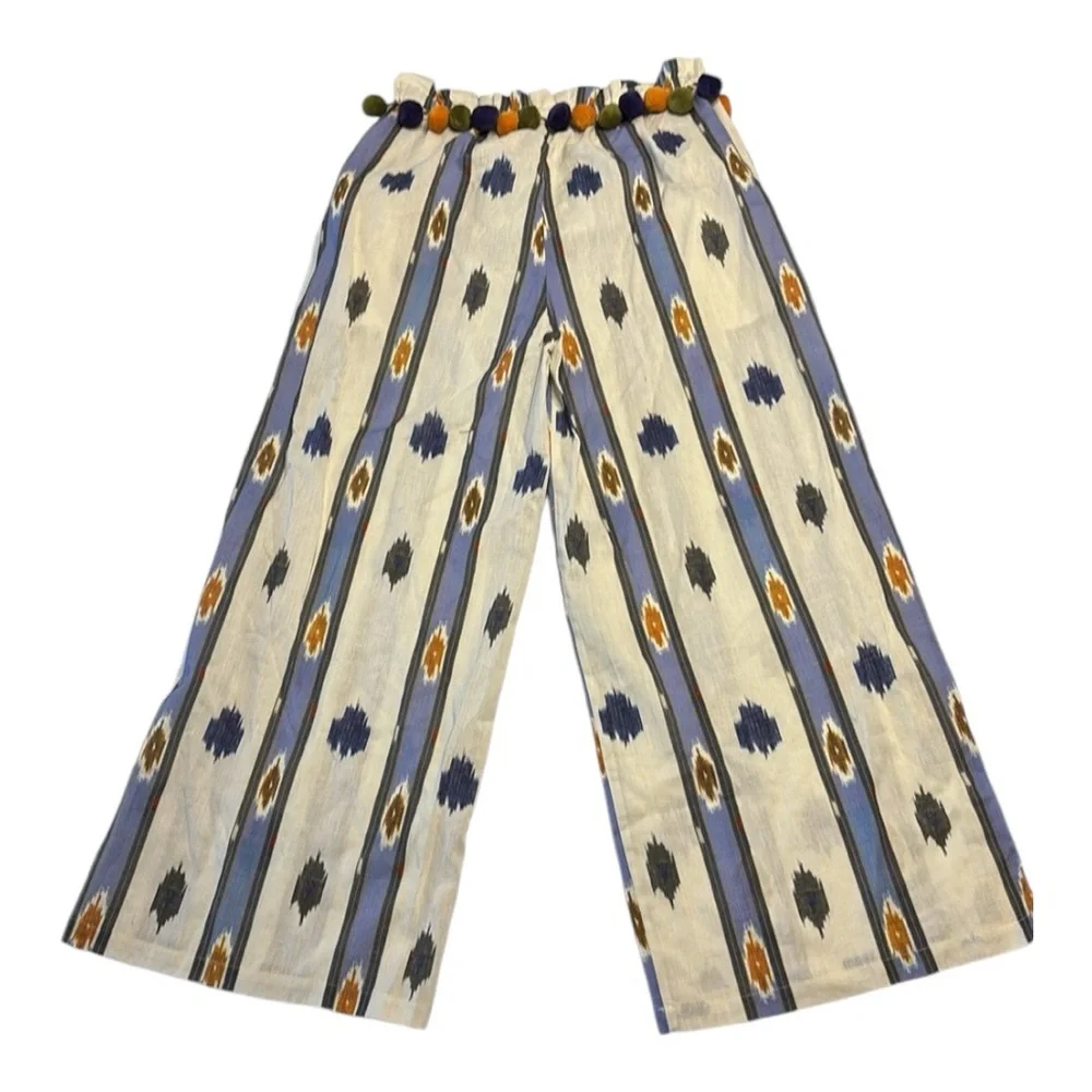 NOT 4 SALE Ollari Anthropologie Ikat Print Wide Leg Pom Pom Embellishment Pants - Picture 11 of 16